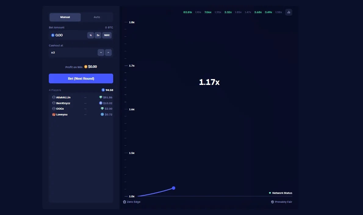 Duel Crash multiplier curve